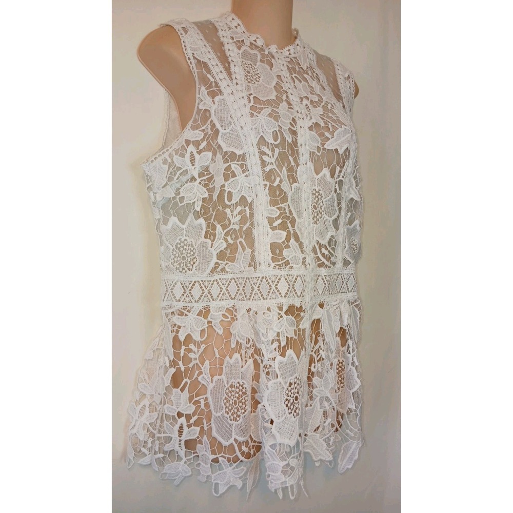 Express White Lace Sleeveless Blouse Whimsy Fairy Side Zip Closure Large D123 - Picture 9 of 12